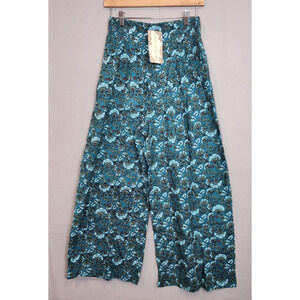NWT Band Of The Free Arizona Deep Teal Aqua Floral‎ Wide Leg Pants M
